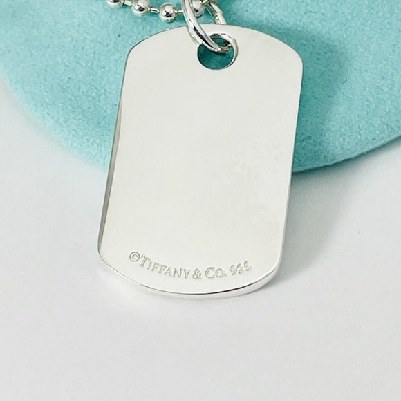 24" Tiffany & Co 1837 Dog ID Tag on Bead Chain Necklace Mens Unisex - Picture 4 of 7